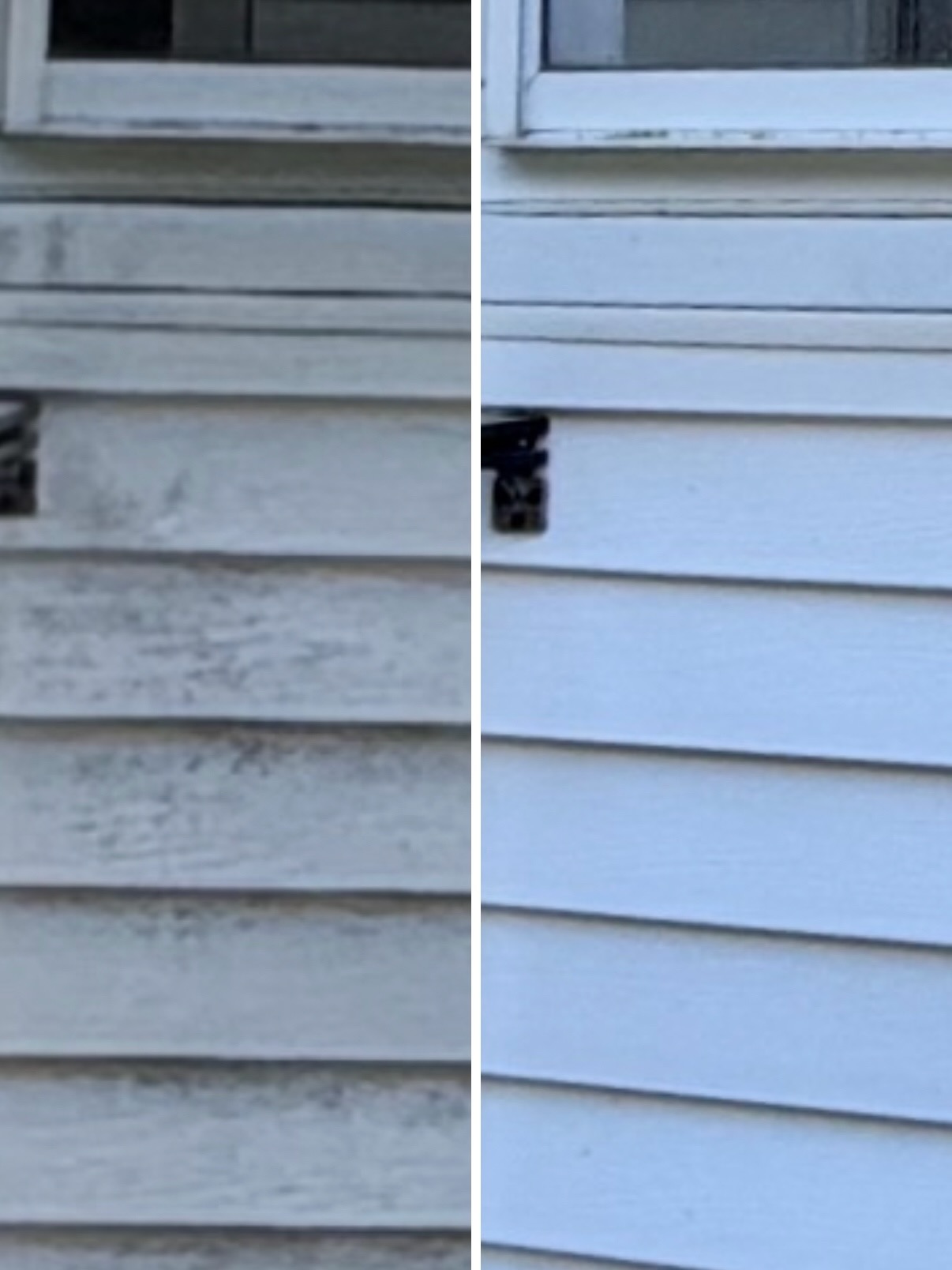 Soft washing result showing before and after exterior cleaning difference
